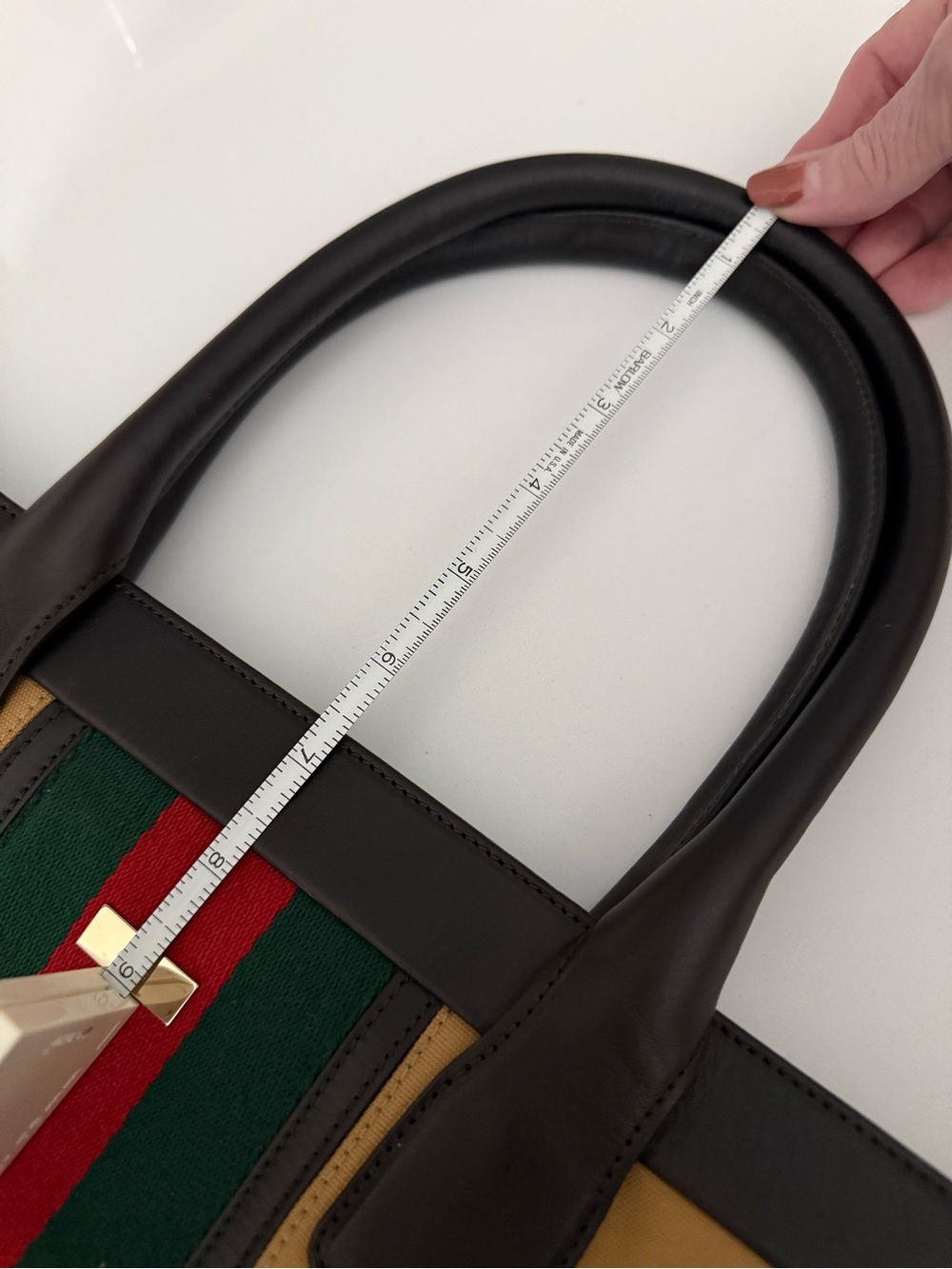 Gucci Beige Canvas Tote with Green-Red Web and Black Leather Trim